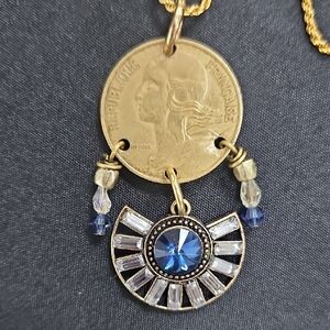 1963 French Coin Art Deco Pendant Necklace